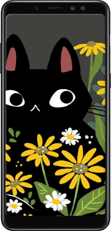 TPU чехол Черный кот с цветами для Samsung Galaxy A8 Plus 2018 A730F - 6448b-1345 изображение 