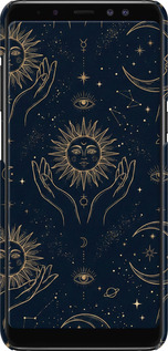 3D пластиковий матовий чехол Celestial Harmony: Sun & Moon Gold Mystic Pattern для Samsung Galaxy A8 Plus 2018 A730F - 6778m-1345 изображение 