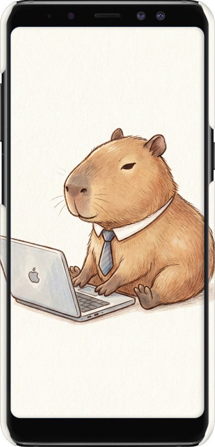 3D пластиковый матовый чехол Funny Capybara CEO Working для Samsung Galaxy A8 Plus 2018 A730F - 6777m-1345 изображение 