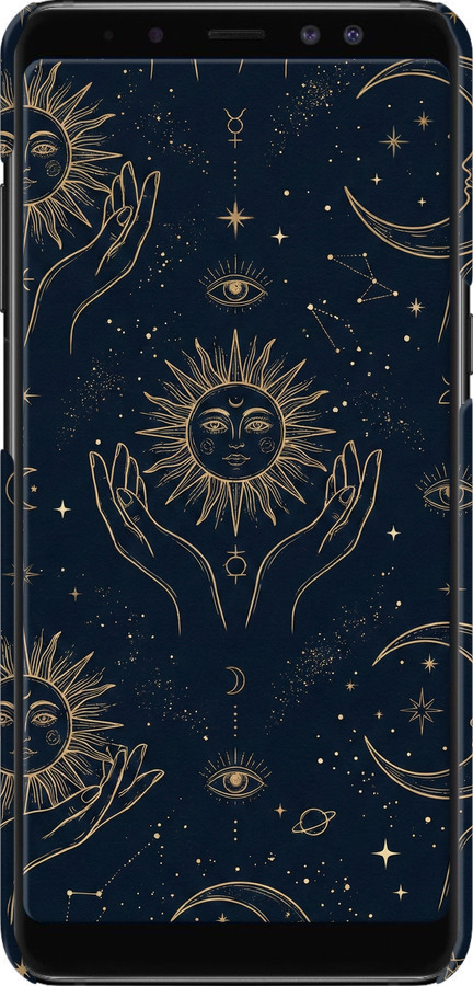 3D пластиковий матовий чехол Celestial Harmony: Sun & Moon Gold Mystic Pattern для Samsung Galaxy A8 Plus 2018 A730F - 6778m-1345 изображение 