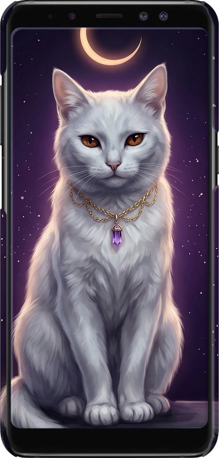 3D пластиковий матовий чехол Mystic White Cat Gothic Dark Purple Gold для Samsung Galaxy A8 Plus 2018 A730F - 6805m-1345 изображение 