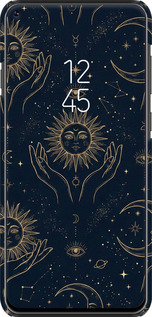 3D пластиковый матовый чехол Celestial Harmony: Sun & Moon Gold Mystic Pattern для Samsung Galaxy A8S - 6778m-1636 изображение 