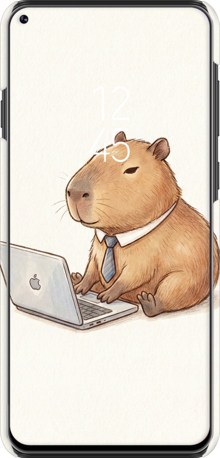 3D пластиковий матовий чехол Funny Capybara CEO Working для Samsung Galaxy A8S - 6777m-1636 изображение 