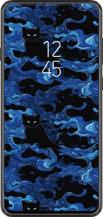 Силиконовый чехол Абстрактный узор черных котов на синем фоне для Samsung Galaxy A8S - 6525u-1636 изображение 