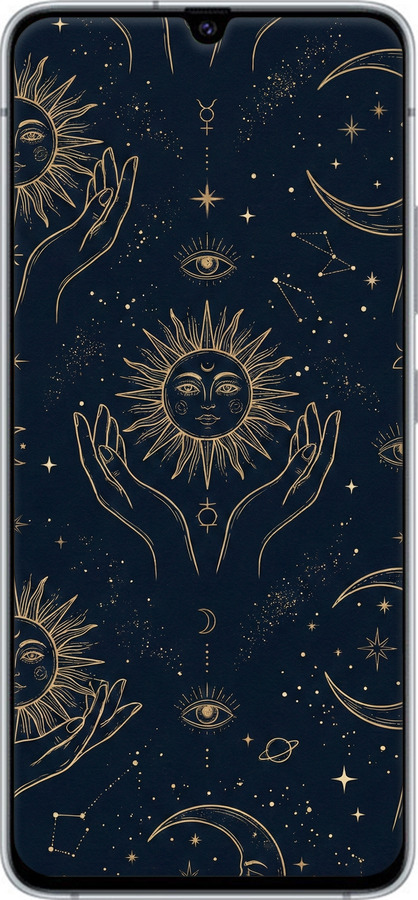 Силиконовый чехол Celestial Harmony: Sun & Moon Gold Mystic Pattern для Samsung Galaxy A90 5G - 6778u-1800 изображение 