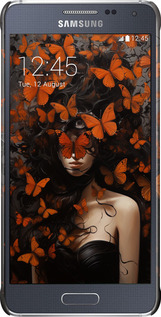 3D пластиковый глянцевый чехол Девушка с оранжевыми бабочками для Samsung Galaxy Alpha G850F - 5941c-65 изображение 