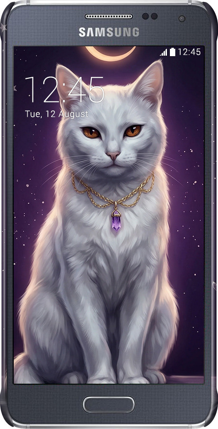 3D пластиковий глянцевий чехол Mystic White Cat Gothic Dark Purple Gold для Samsung Galaxy Alpha G850F - 6805c-65 изображение 