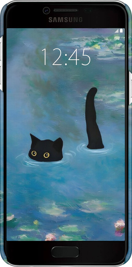3D пластиковый матовый чехол С изображением кота и водяной лилии Monet для Samsung Galaxy C5 C5000 - 6519m-301 изображение 