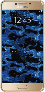 2D пластиковый чехол Абстрактный узор черных котов на синем фоне для Samsung Galaxy C5 C5000 - 6525t-301 изображение 