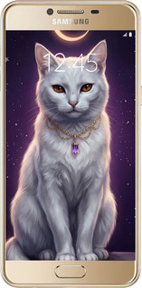 2D пластиковый чехол Mystic White Cat Gothic Dark Purple Gold для Samsung Galaxy C5 C5000 - 6805t-301 изображение 