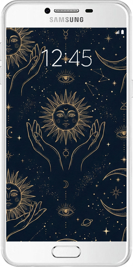 Силиконовый чехол Celestial Harmony: Sun & Moon Gold Mystic Pattern для Samsung Galaxy C7 C7000 - 6778u-302 изображение 