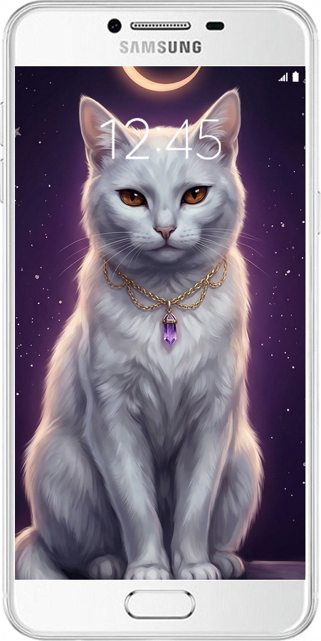 Силиконовый чехол Mystic White Cat Gothic Dark Purple Gold для Samsung Galaxy C7 C7000 - 6805u-302 изображение 