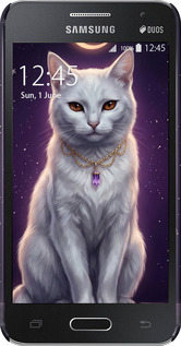 3D пластиковый глянцевый чехол Mystic White Cat Gothic Dark Purple Gold для Samsung Galaxy Core 2 G355 - 6805c-75 изображение 