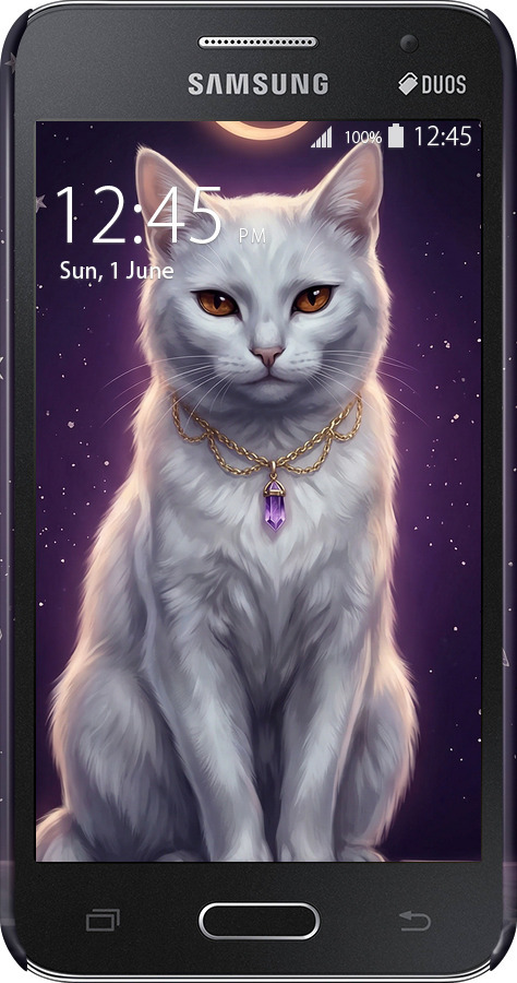 3D пластиковый глянцевый чехол Mystic White Cat Gothic Dark Purple Gold для Samsung Galaxy Core 2 G355 - 6805c-75 изображение 