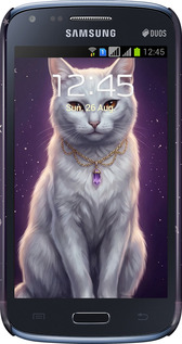 3D пластиковый глянцевый чехол Mystic White Cat Gothic Dark Purple Gold для Samsung Galaxy Core i8262 - 6805c-88 изображение 