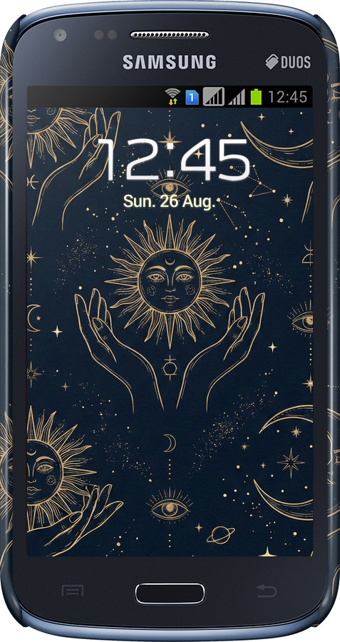 3D пластиковый глянцевый чехол Celestial Harmony: Sun & Moon Gold Mystic Pattern для Samsung Galaxy Core i8262 - 6778c-88 изображение 