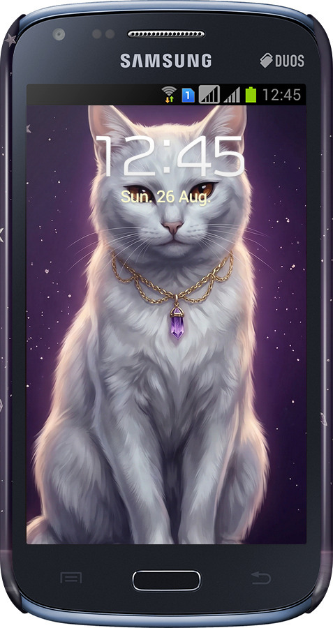 3D пластиковый глянцевый чехол Mystic White Cat Gothic Dark Purple Gold для Samsung Galaxy Core i8262 - 6805c-88 изображение 