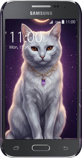 3D пластиковый матовый чехол Mystic White Cat Gothic Dark Purple Gold для Samsung Galaxy Core Prime G360H - 6805m-76 изображение 