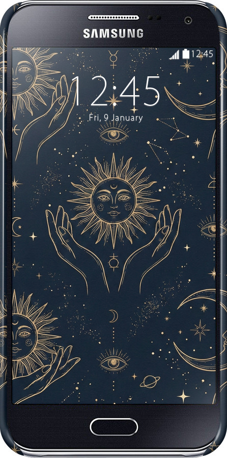 3D пластиковый глянцевый чехол Celestial Harmony: Sun & Moon Gold Mystic Pattern для Samsung Galaxy E5 E500H - 6778c-82 изображение 