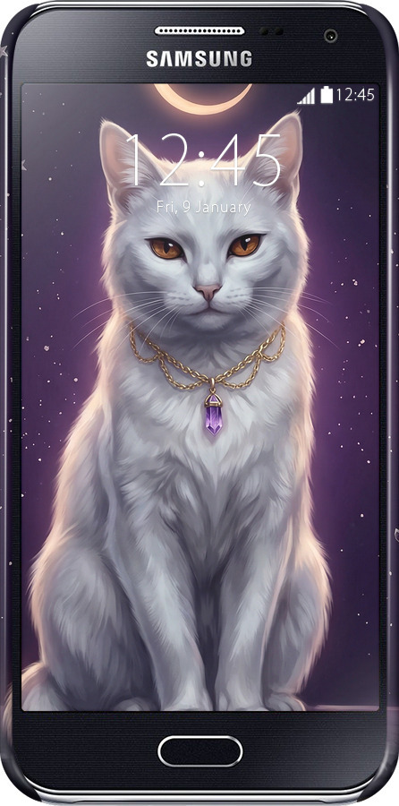 3D пластиковый матовый чехол Mystic White Cat Gothic Dark Purple Gold для Samsung Galaxy E5 E500H - 6805m-82 изображение 