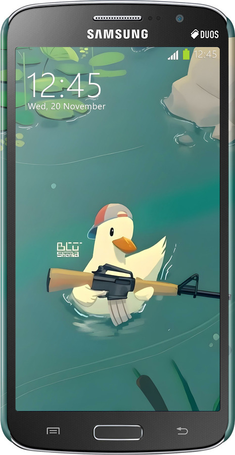 3D пластиковий матовий чехол Каченя з автоматом для Samsung Galaxy Grand 2 G7102 - 6356m-41 изображение 
