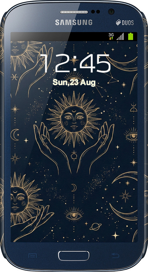 3D пластиковий матовий чехол Celestial Harmony: Sun & Moon Gold Mystic Pattern для Samsung Galaxy Grand I9082 - 6778m-66 изображение 