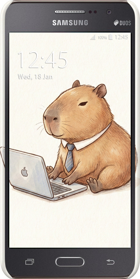 3D пластиковий глянцевий чехол Funny Capybara CEO Working для Samsung Galaxy Grand Prime VE G531H - 6777c-212 изображение 