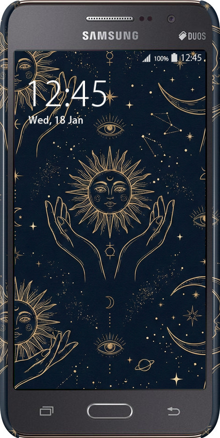 3D пластиковий матовий чехол Celestial Harmony: Sun & Moon Gold Mystic Pattern для Samsung Galaxy Grand Prime VE G531H - 6778m-212 изображение 