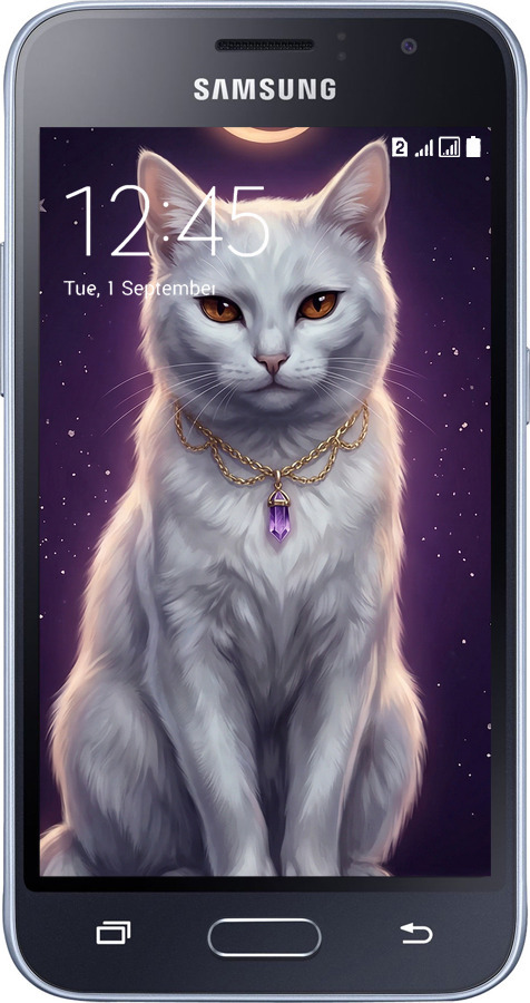 2D пластиковый чехол Mystic White Cat Gothic Dark Purple Gold для Samsung Galaxy J1 (2016) Duos J120H - 6805t-262 изображение 