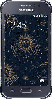 3D пластиковый матовый чехол Celestial Harmony: Sun & Moon Gold Mystic Pattern для Samsung Galaxy J1 Ace J110H - 6778m-215 изображение 