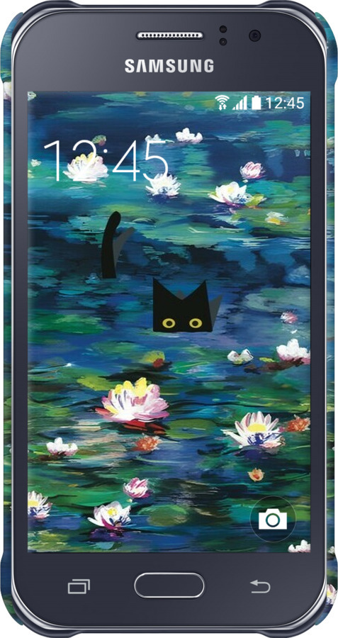3D пластиковий матовий чехол с изображением водяных лилий и кошек для Samsung Galaxy J1 Ace J110H - 6257m-215 изображение 