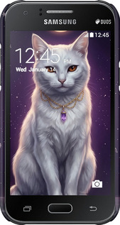 3D пластиковий матовий чехол Mystic White Cat Gothic Dark Purple Gold для Samsung Galaxy J1 J100H - 6805m-104 изображение 