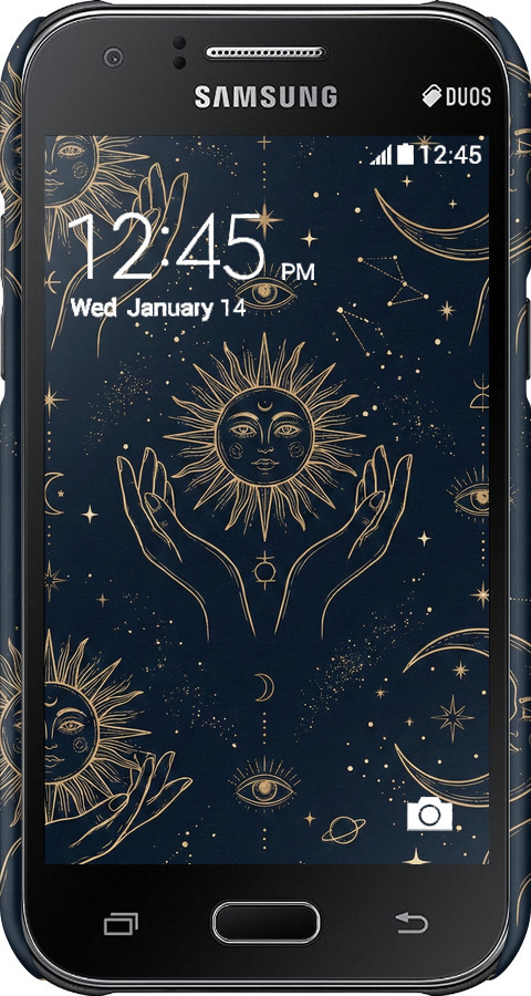 3D пластиковый матовый чехол Celestial Harmony: Sun & Moon Gold Mystic Pattern для Samsung Galaxy J1 J100H - 6778m-104 изображение 