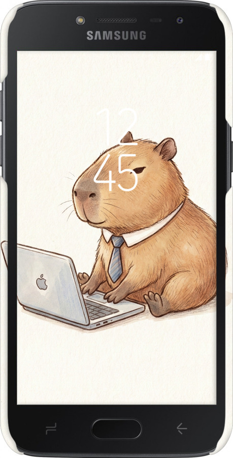 3D пластиковый матовый чехол Funny Capybara CEO Working для Samsung Galaxy J2 2018 - 6777m-1351 изображение 