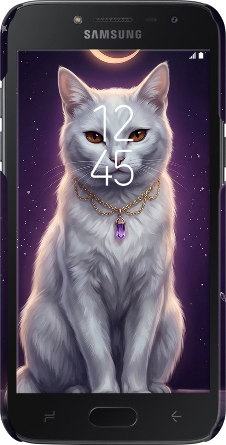 3D пластиковый матовый чехол Mystic White Cat Gothic Dark Purple Gold для Samsung Galaxy J2 2018 - 6805m-1351 изображение 