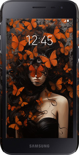 3D пластиковый матовый чехол Девушка с оранжевыми бабочками для Samsung Galaxy J2 Core - 5941m-1565 изображение 