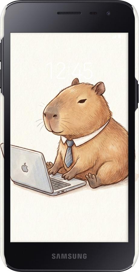 3D пластиковый матовый чехол Funny Capybara CEO Working для Samsung Galaxy J2 Core - 6777m-1565 изображение 