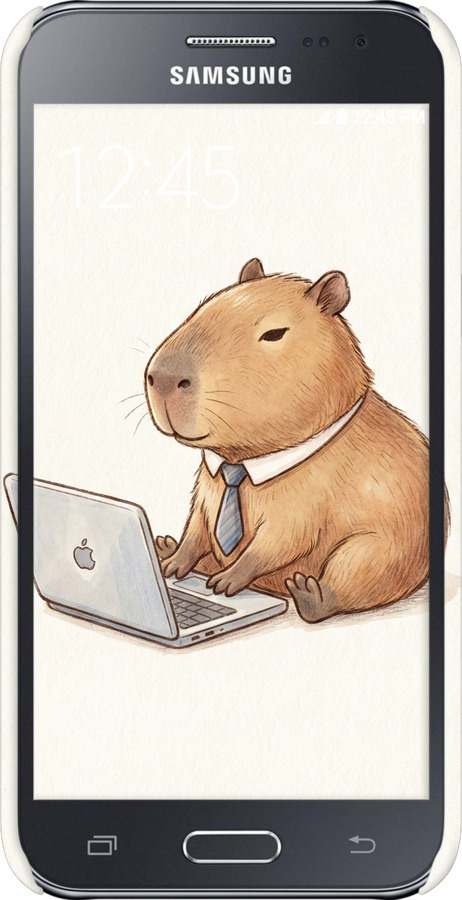 3D пластиковый глянцевый чехол Funny Capybara CEO Working для Samsung Galaxy J2 J200H - 6777c-190 изображение 