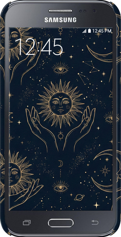 3D пластиковый глянцевый чехол Celestial Harmony: Sun & Moon Gold Mystic Pattern для Samsung Galaxy J2 J200H - 6778c-190 изображение 