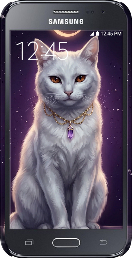 3D пластиковий матовий чехол Mystic White Cat Gothic Dark Purple Gold для Samsung Galaxy J2 J200H - 6805m-190 изображение 