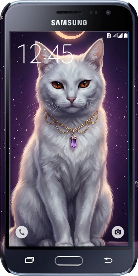 3D пластиковий матовий чехол Mystic White Cat Gothic Dark Purple Gold для Samsung Galaxy J3 Duos (2016) J320H - 6805m-265 изображение 