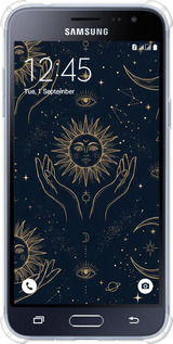 Силикон с усиленными углами чехол Celestial Harmony: Sun & Moon Gold Mystic Pattern для Samsung Galaxy J3 Duos (2016) J320H - 6778sp-265 изображение 