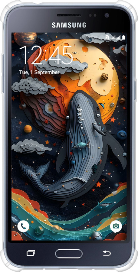Силикон с усиленными углами чехол Кит в космосе для Samsung Galaxy J3 Duos (2016) J320H - 6328sp-265 изображение 