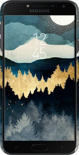 3D пластиковый матовый чехол Ночной пейзаж с лесом и горами для Samsung Galaxy J4 2018 - 6493m-1487 изображение 