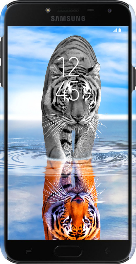 3D пластиковый матовый чехол Тигр для Samsung Galaxy J4 2018 - 6016m-1487 изображение 