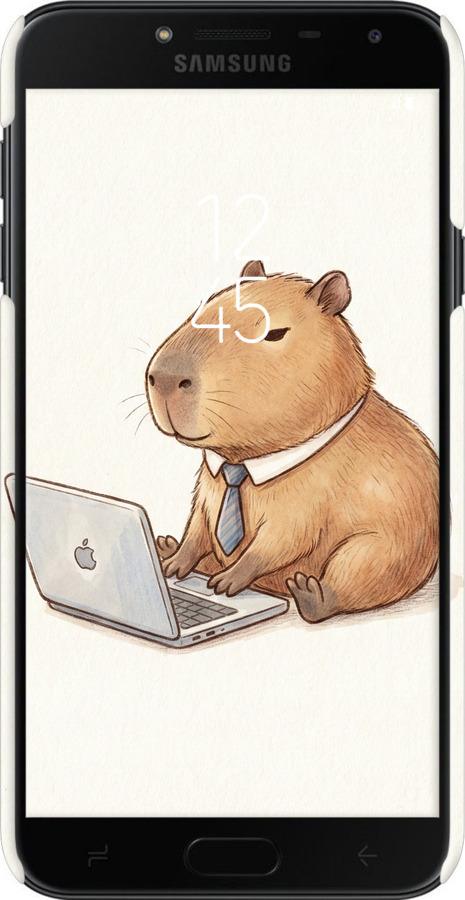 3D пластиковый матовый чехол Funny Capybara CEO Working для Samsung Galaxy J4 2018 - 6777m-1487 изображение 