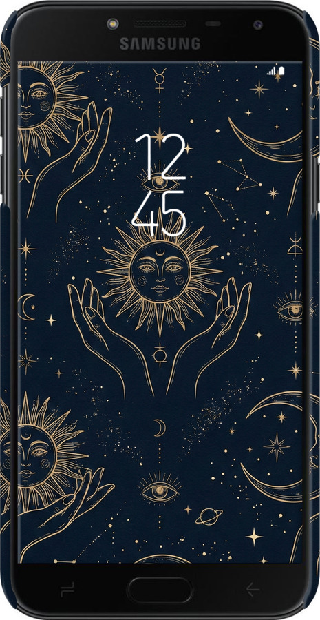 3D пластиковый матовый чехол Celestial Harmony: Sun & Moon Gold Mystic Pattern для Samsung Galaxy J4 2018 - 6778m-1487 изображение 