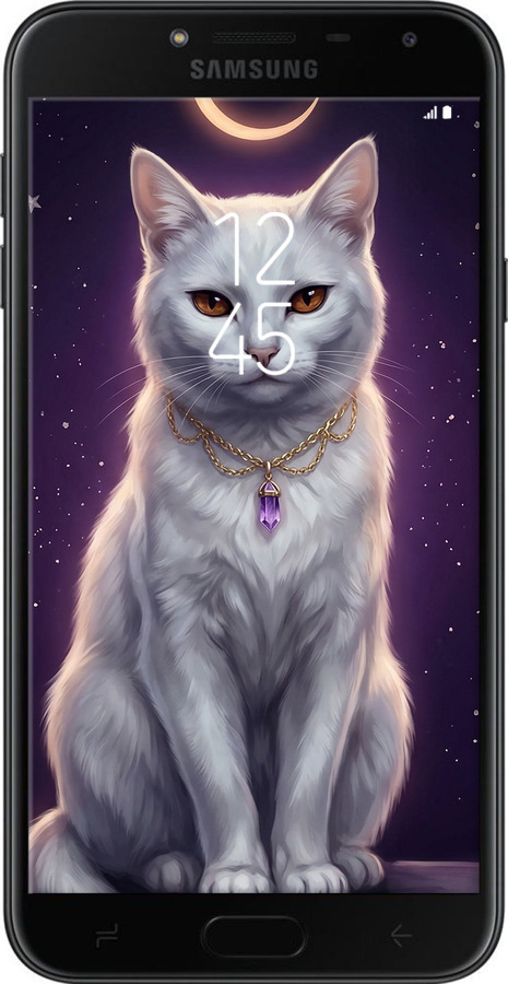 2D пластиковый чехол Mystic White Cat Gothic Dark Purple Gold для Samsung Galaxy J4 2018 - 6805t-1487 изображение 