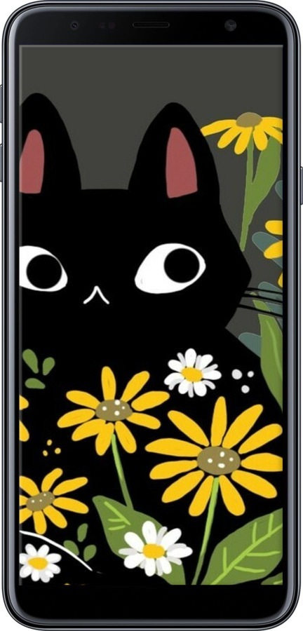 TPU чехол Черный кот с цветами для Samsung Galaxy J4 Plus 2018 - 6448b-1594 изображение 