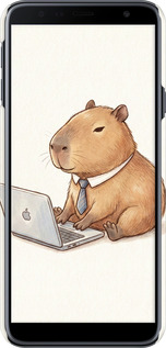 3D пластиковый матовый чехол Funny Capybara CEO Working для Samsung Galaxy J4 Plus 2018 - 6777m-1594 изображение 